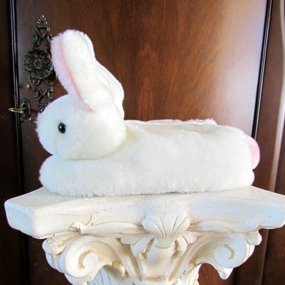 BUNNY SLIPPERS, KIDS' 1 - 2, NWOT, WHITE RABBITS w PINK EARS & TAIL, SO SOFT! - Picture 3 of 8